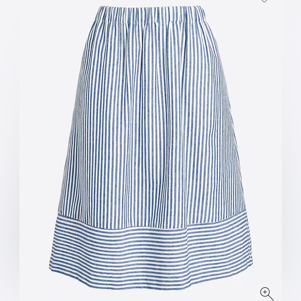 J. Crew Factory Blue and White Striped Cotton Blend Knee Length Skirt A-Line M